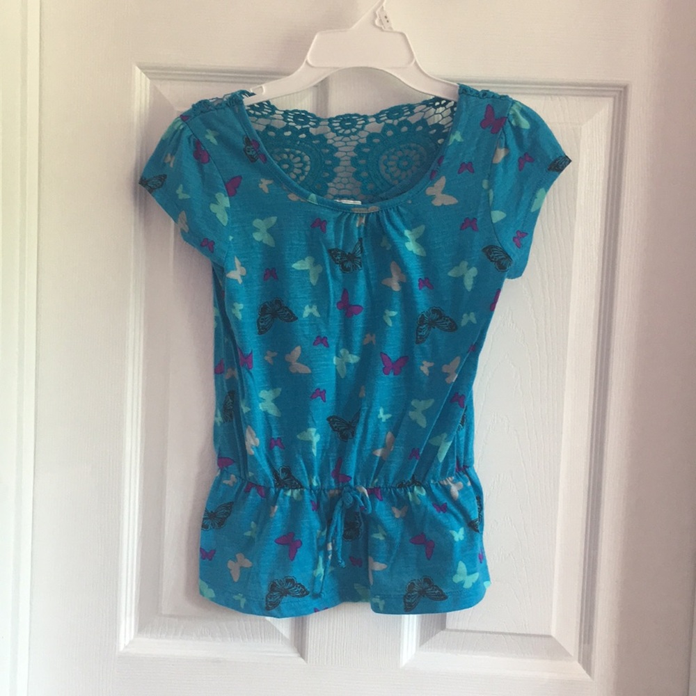 Belle du Jour Blue Shirt with Butterflies